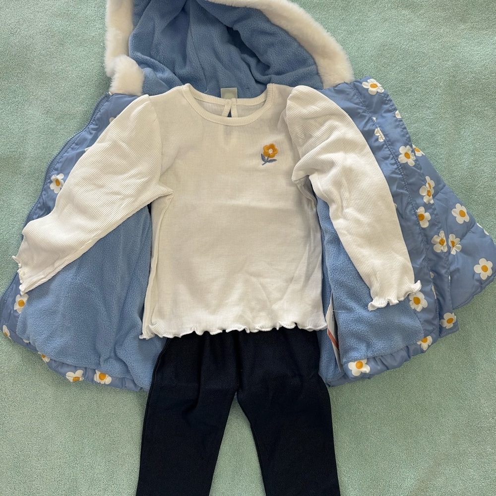 NWT Little Me Girl’s Floral Puffer Jacket, Tee, & Legging 3-piece Set 2T - Picture 5 of 11